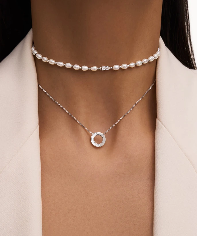 Серебряный чокер SICILIA из жемчуга с белым фианитом