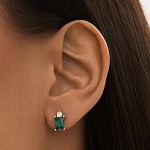 Серьги пусеты Энергия с зелёным фианитом из серебра