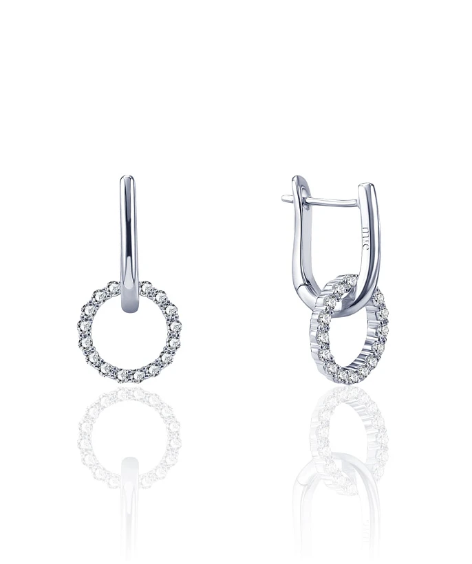 Серебряные серьги-трансформеры с английским замком и съемным кольцом с дорожкой фианитов MIESTILO 