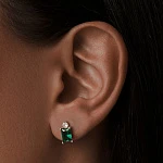 Серьги пусеты "Энергия" с зелёным фианитом из серебра