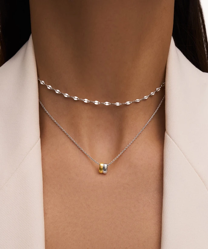 Серебряное колье-цепь из плоских звеньев