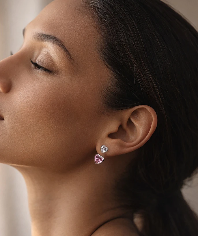 Серебряные серьги-трансформеры SWEETHEART с двумя сердцами