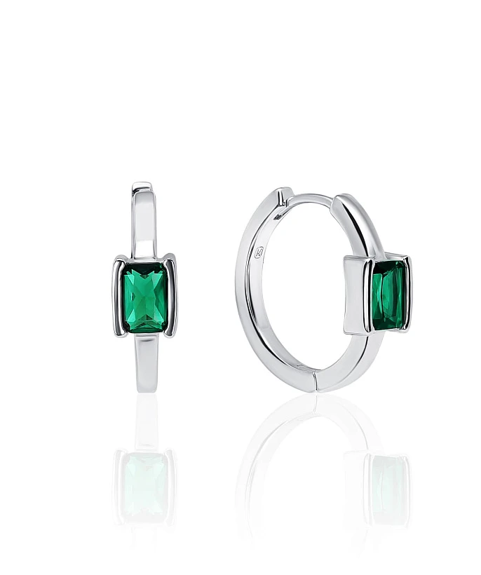 Серебряные серьги-конго с зеленым фианитом MIESTILO