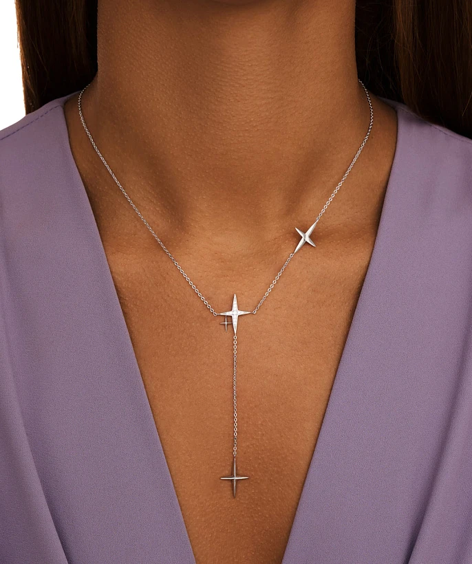 Серебряное колье-галстук  со звездами MIESTILO