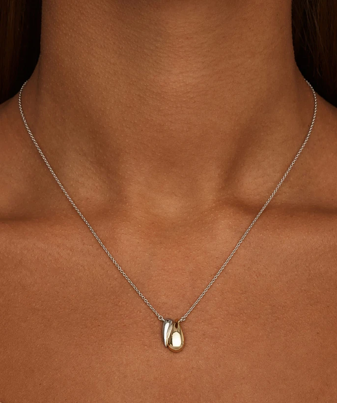 Серебряное колье с подвеской Капли биколор