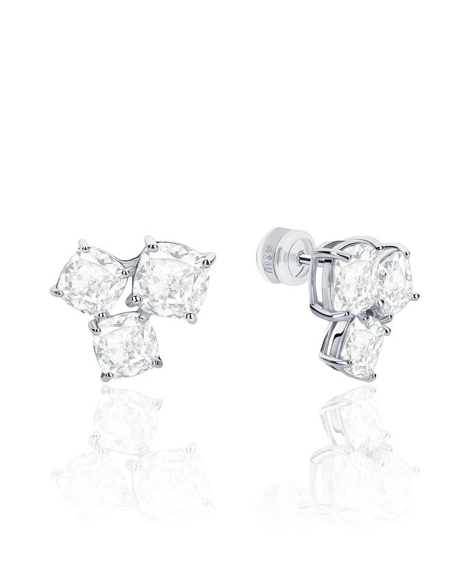 Серебряные тройные серьги A LA RUSSE с фианитами