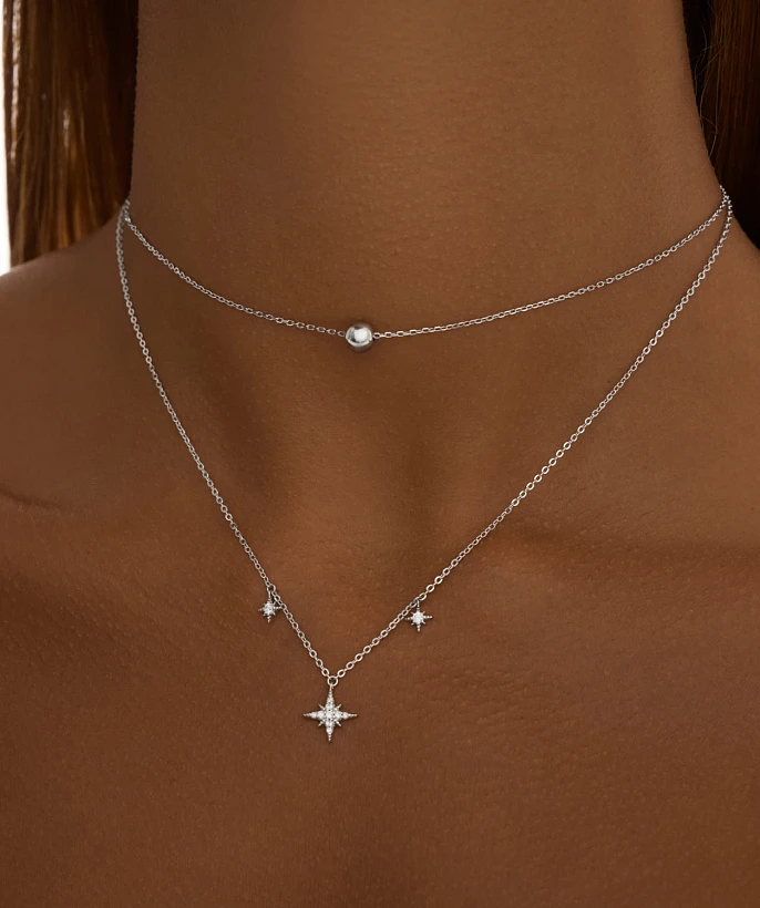 Серебряное колье со звездами и фианитами MIESTILO