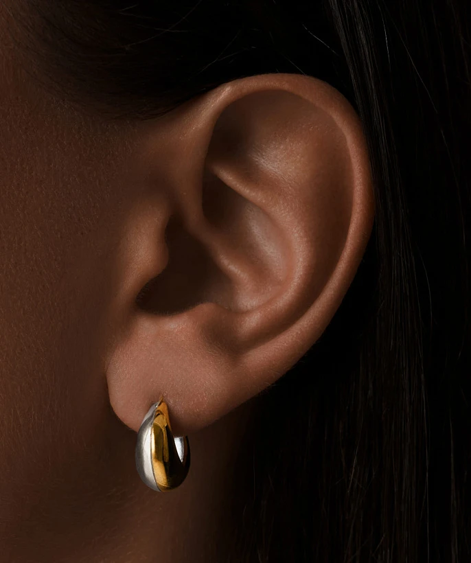 Дутые серебряные серьги - кольца биколор "Gizele"