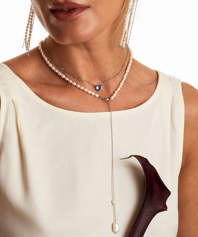 Колье с голубым сердцем из серебра