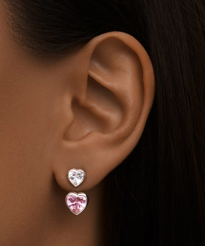 Серебряные серьги-трансформеры SWEETHEART с двумя сердцами