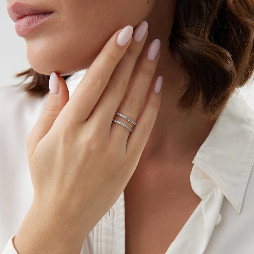 Двойное серебряное кольцо с фианитами