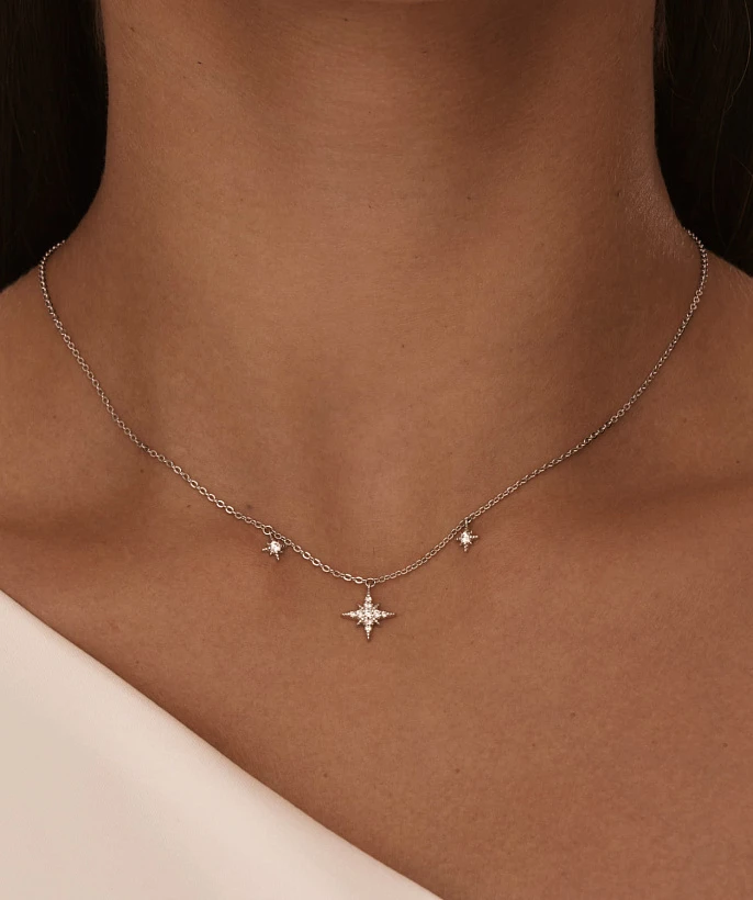 Серебряное колье со звездами и фианитами MIESTILO