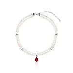 Серебряный чокер SICILIA из жемчуга и красным камнем