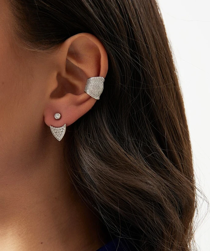 Широкий кафф из серебра c фианитами