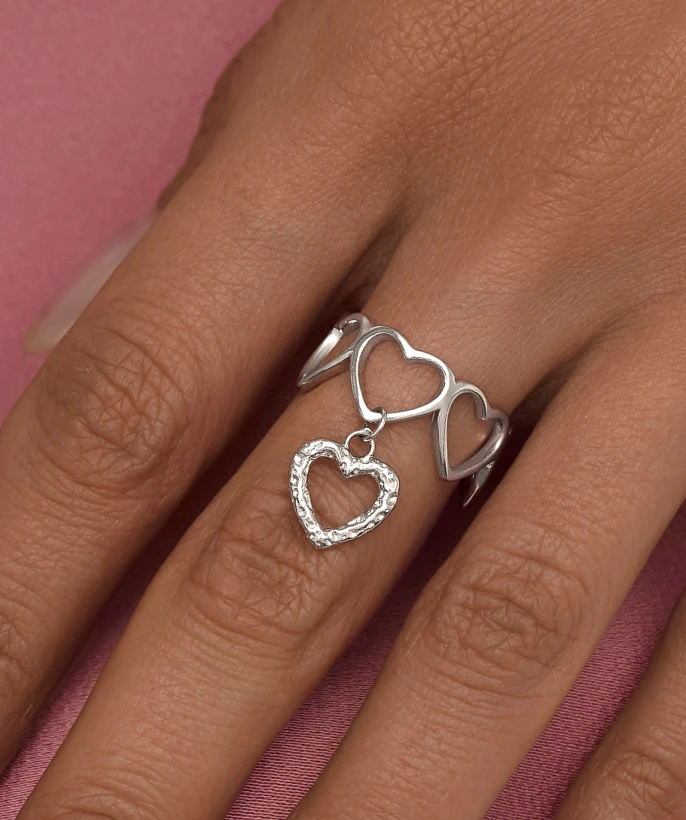 Cеребряное кольцо с подвеской сердцем и фианитами MIESTILO