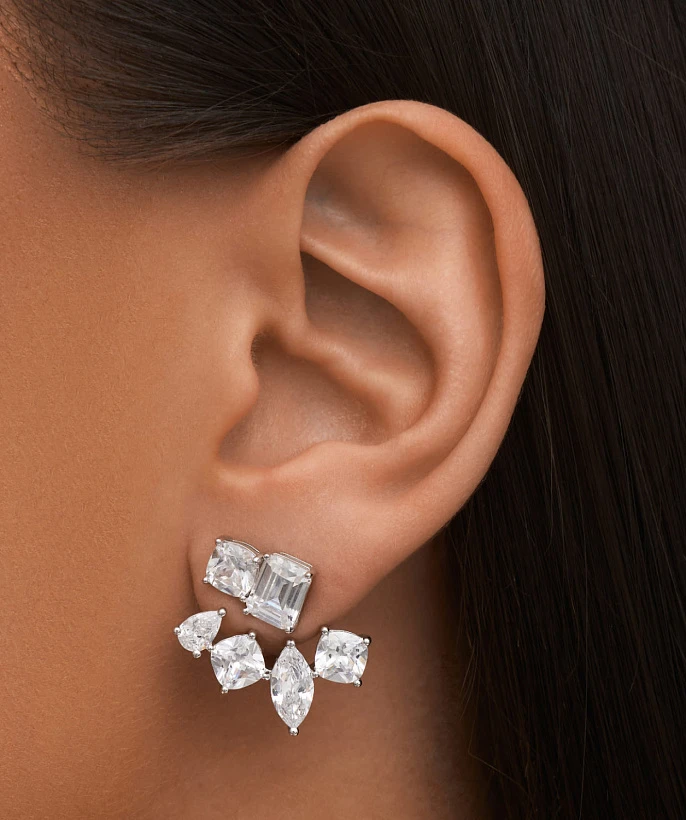 Серебряные серьги-джекеты ГРАЦИЯ с фианитами