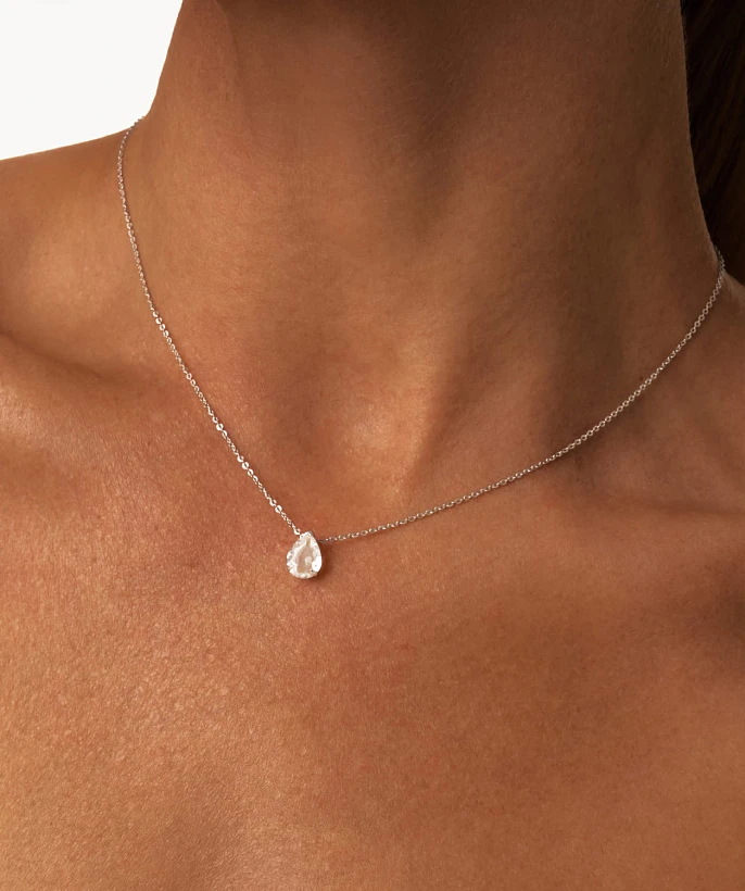 Серебряное колье ЭРОС на тонкой цепочке с горным хрусталем