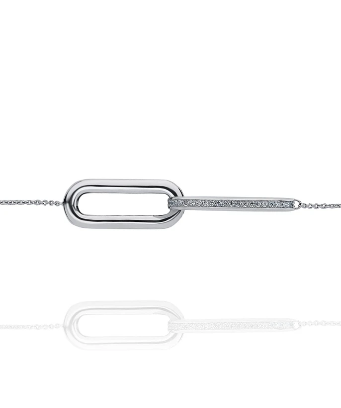 Колье из серебра с пересекающимися овалами и фианитами