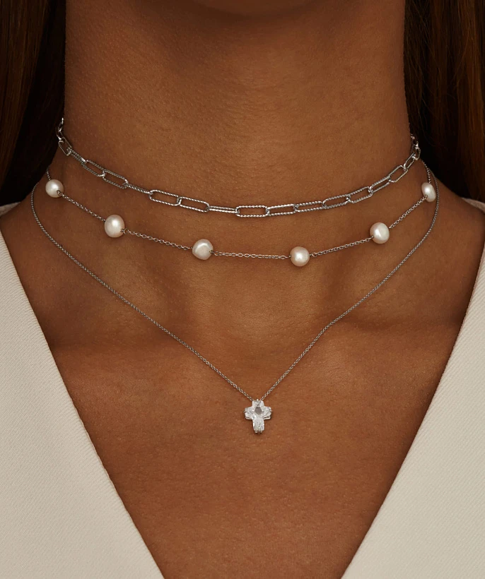 Серебряное колье-цепь с витыми звеньями