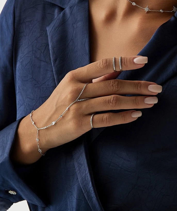 Двойное серебряное кольцо с фианитами