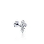 Серебряный пирсинг крест с фианитами MIESTILO