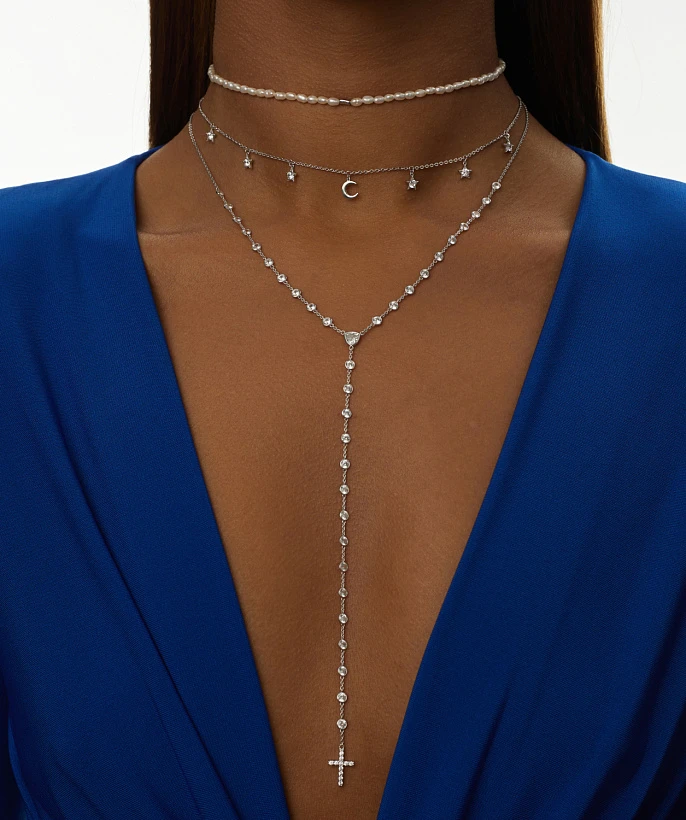 Серебряное колье-чокер с натуральным жемчугом MIESTILO 