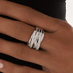 Кольцо многослойное с фианитами серебряное