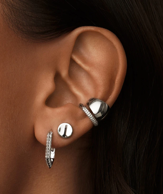 Серебряный базовый кафф с фианитами