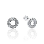 Серебряные круглые серьги-пусеты с фианитами