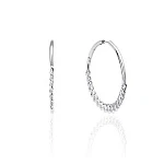 Серебряные крупные серьги кольца с декоративной цепью MIESTILO 