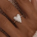 Регулируемое серебряное кольцо сердце с фианитами MIESTILO 