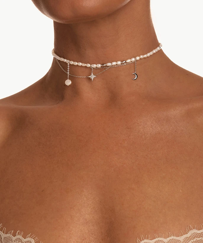 Серебряное колье-чокер ГАЛАТЕЯ с натуральным жемчугом