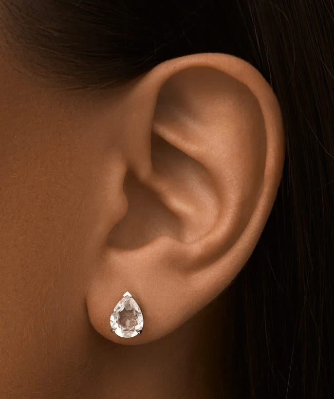 Серебряные серьги-пусеты ЭРОС с горным хрусталем