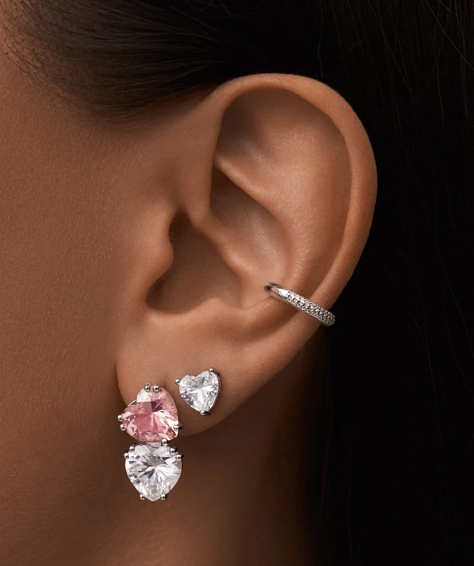 Серебряные серьги SWEETHEART с двумя сердцами