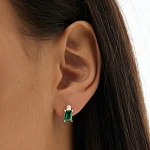 Серьги пусеты "Энергия" с зелёным фианитом из серебра