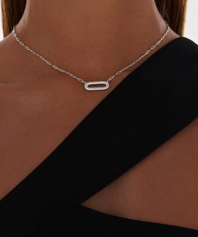 Серебряное колье с фианитами и крупными звеньями