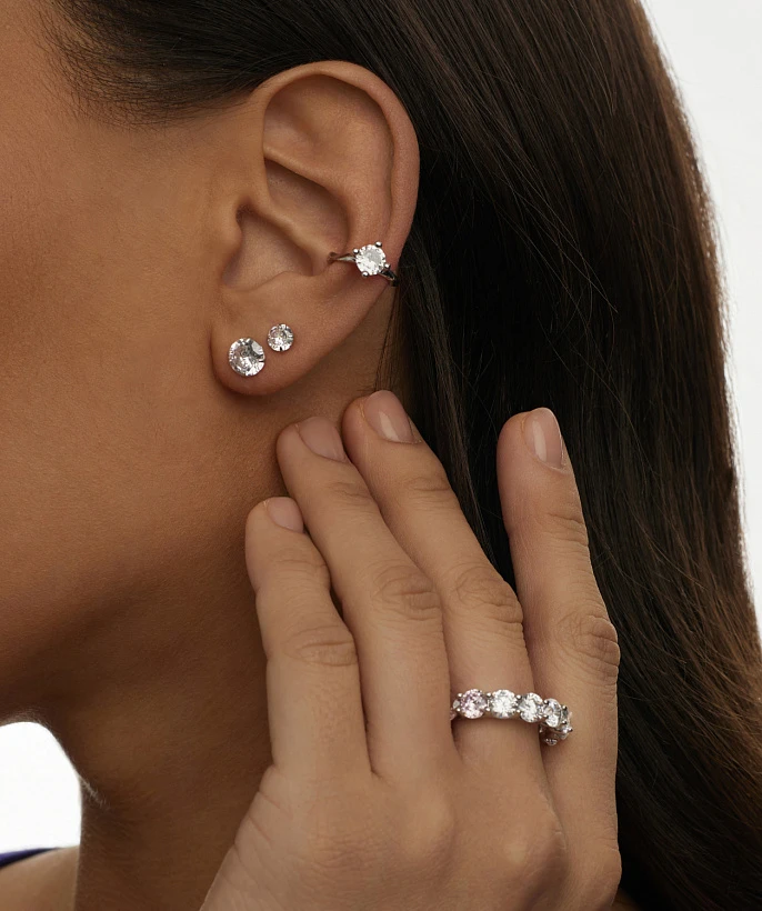 Кольцо из серебра Монро с розовыми и белыми фианитами