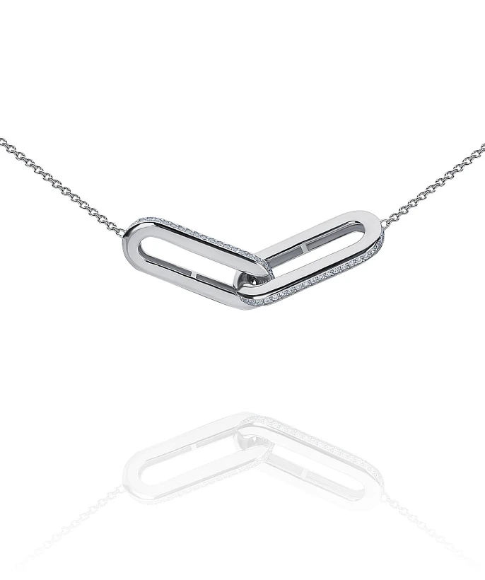 Колье из серебра с пересекающимися овалами и фианитами