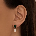 Серебряные серьги с синтетическим малахитом и культивированным речным жемчугом MIESTILO 