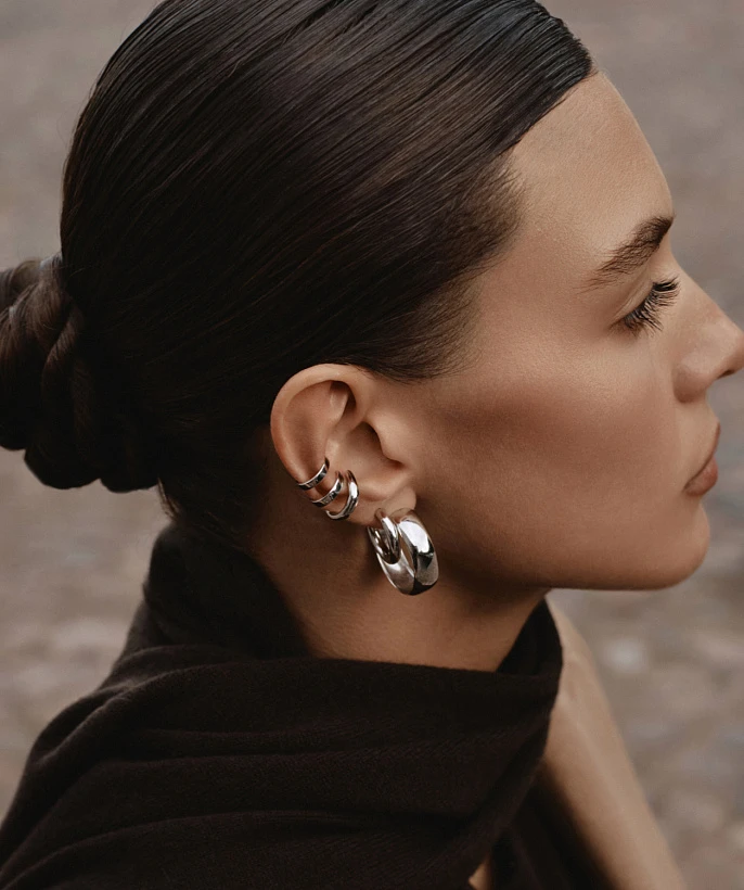 Двойной серебряный кафф без вставок