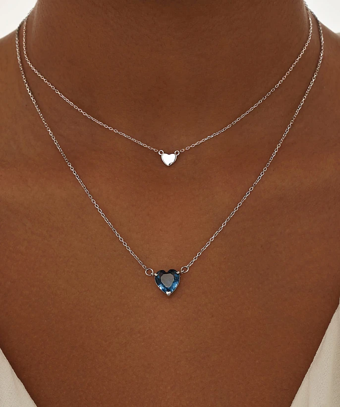 Серебряная подвеска с синим фианитом в огранке сердце MIESTILO