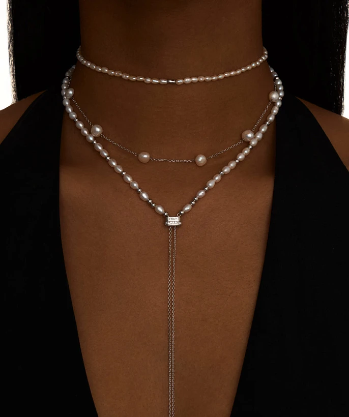 Серебряное колье-чокер с натуральным жемчугом MIESTILO 