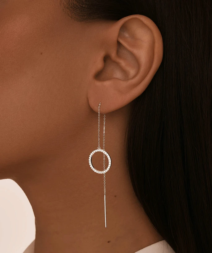 Серебряные серьги-протяжки с фианитами MIESTILO 