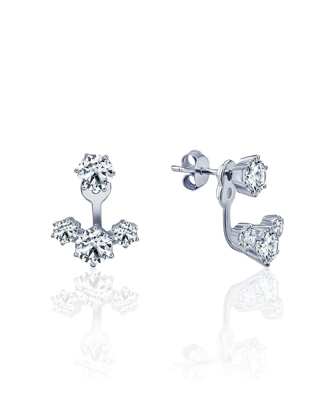 Серебряные серьги-джекеты с фианитами MIESTILO 