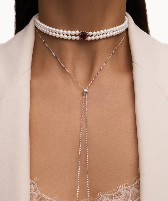 Серебряное колье-галстук SICILIA с жемчугом