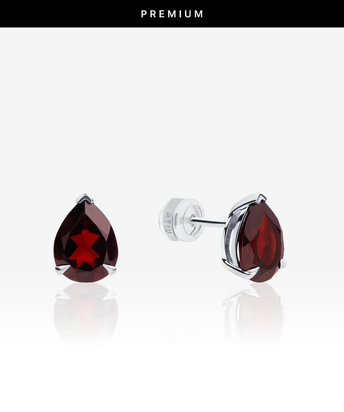 Серебряные серьги-пусеты EROS с натуральным гранатом