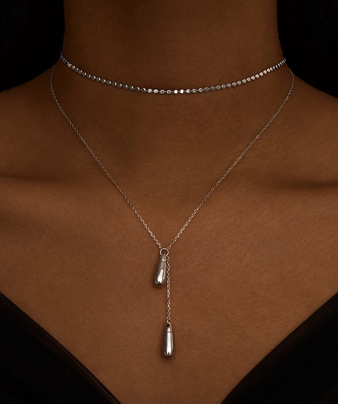 Серебряное колье-галстук с подвесками