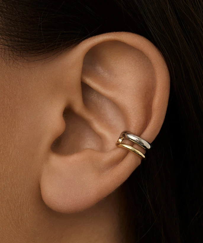 Двойной серебряный кафф биколор с покрытием родий и позолота MIESTILO 