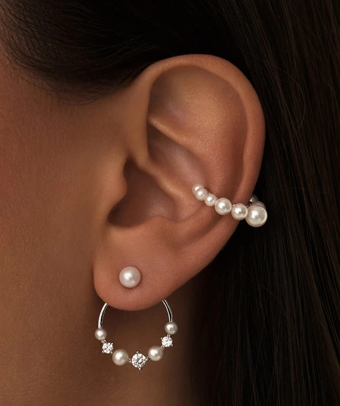 Серьги джекеты из серебра с натуральным жемчугом