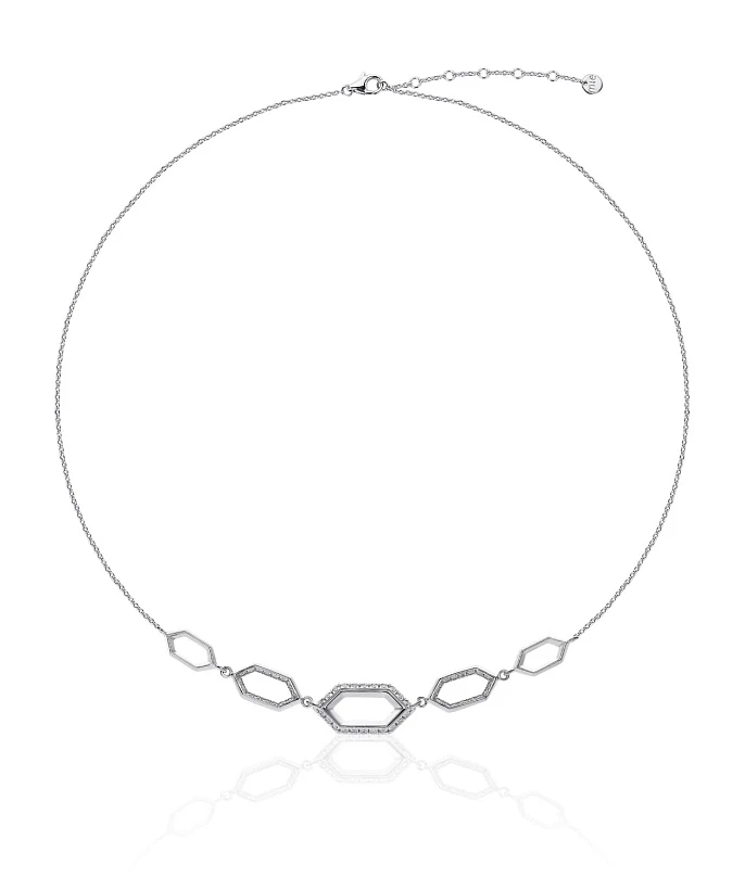 Серебряное колье с многогранниками с фианитами